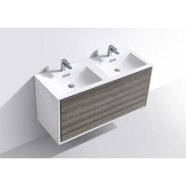 Kubebath DL48D De Lusso 48 Inch Wall Mount Double Sink Bath Vanity