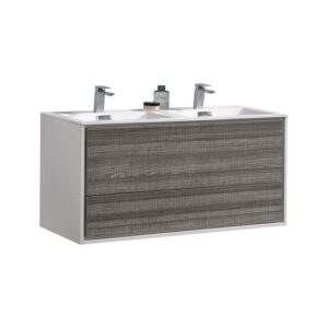 Kubebath DL48D De Lusso 48 Inch Wall Mount Double Sink Bath Vanity