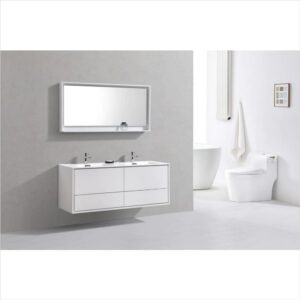 Kubebath DL60D De Lusso 59 Inch Wall Mount Double Sink Bathroom Vanity