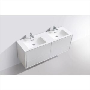 Kubebath DL60D De Lusso 59 Inch Wall Mount Double Sink Bathroom Vanity