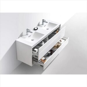 Kubebath DL60D De Lusso 59 Inch Wall Mount Double Sink Bathroom Vanity