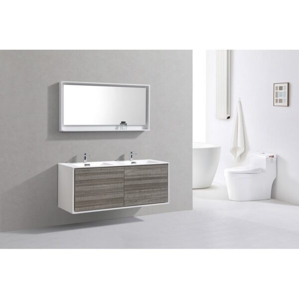 Kubebath DL60D De Lusso 59 Inch Wall Mount Double Sink Bathroom Vanity