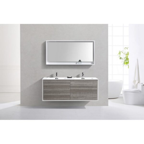 Kubebath DL60D De Lusso 59 Inch Wall Mount Double Sink Bathroom Vanity