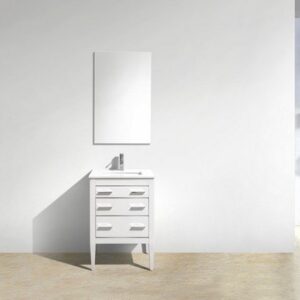 Kubebath E24-GW Eiffel 24 Inch High Gloss White Vanity with Quartz Counter Top