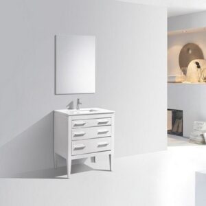 Kubebath E30-GW Eiffel 30 Inch High Gloss White Vanity with Quartz Counter Top