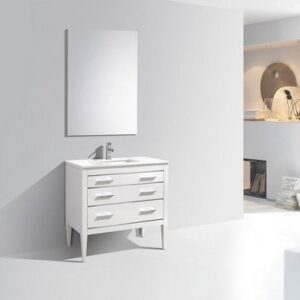 Kubebath E36-GW Eiffel 36 Inch High Gloss White Vanity with Quartz Counter Top