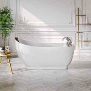 Empava EMPV-59AIS04 59 x 29 1/2 Inch Acrylic Oval Whirlpool Freestanding Bathtub with Tub Filler - White