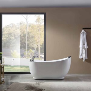 Empava EMPV-59AIS04 59 x 29 1/2 Inch Acrylic Oval Whirlpool Freestanding Bathtub with Tub Filler - White