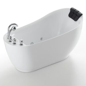 Empava EMPV-59AIS04 59 x 29 1/2 Inch Acrylic Oval Whirlpool Freestanding Bathtub with Tub Filler - White