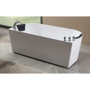 Empava EMPV-59AIS06 59 x 29 1/2 Inch Whirlpool Acrylic Alcove Hydromassage Bathtub with Tub Filler - White