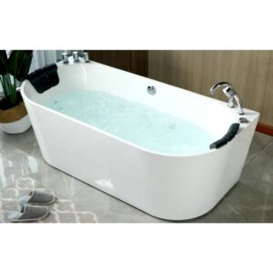 Empava EMPV-59AIS06 59 x 29 1/2 Inch Whirlpool Acrylic Alcove Hydromassage Bathtub with Tub Filler - White