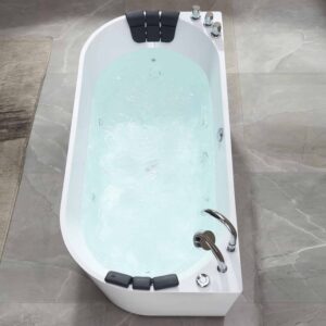 Empava EMPV-59AIS06 59 x 29 1/2 Inch Whirlpool Acrylic Alcove Hydromassage Bathtub with Tub Filler - White