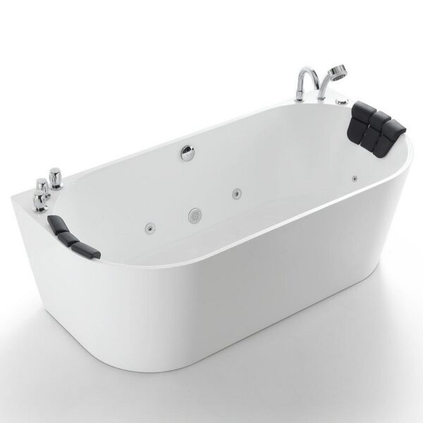 Empava EMPV-59AIS06 59 x 29 1/2 Inch Whirlpool Acrylic Alcove Hydromassage Bathtub with Tub Filler - White