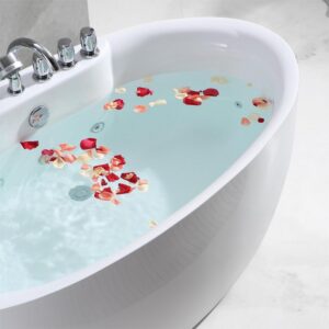 Empava EMPV-59AIS12 59 x 31 1/2 Inch Whirlpool Freestanding Acrylic Oval Bathtub with Tub Filler - White