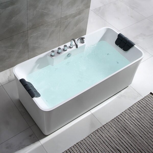 Empava EMPV-59AIS15 59 x 29 1/2 Inch Whirlpool Freestanding Hydromassage Bathtub with Tub Filler - White