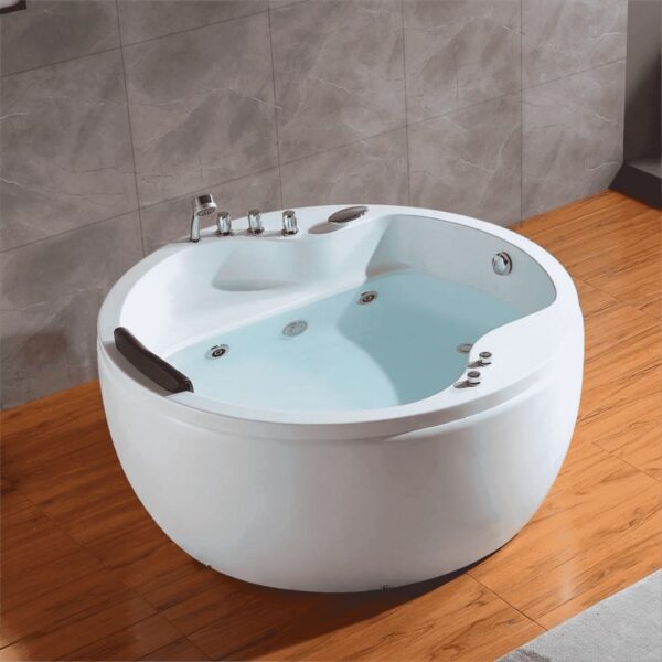 Empava EMPV-59JT005 59 x 39 Inch Whirlpool Acrylic Hydromassage Round Bathtub with Tub Filler - White