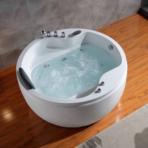 Empava EMPV-59JT005 59 x 39 Inch Whirlpool Acrylic Hydromassage Round Bathtub with Tub Filler - White