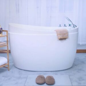 Empava EMPV-59JT011 59 x 31 1/2 Inch Freestanding Japanese-Style Air Massage Bathtub with Tub Filler - Glossy White