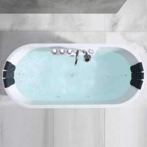 Empava EMPV-67AIS01 67 x 29 1/2 Inch Whirlpool Freestanding Hydromassage Bathtub with Tub Filler - White