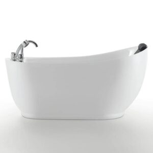 Empava EMPV-67AIS05 67 x 31 1/2 Inch Whirlpool Freestanding Acrylic Bathtub with Tub Filler - White