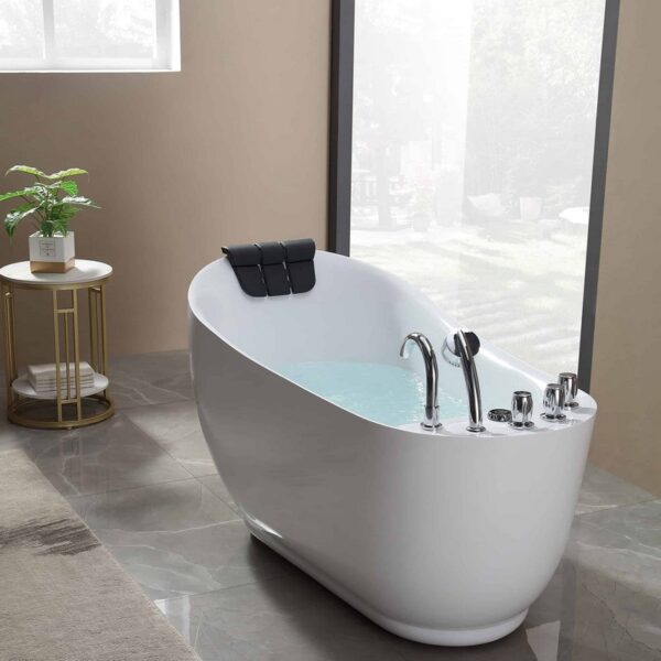 Empava EMPV-67AIS05 67 x 31 1/2 Inch Whirlpool Freestanding Acrylic Bathtub with Tub Filler - White