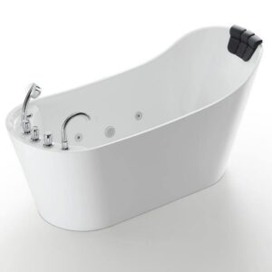 Empava EMPV-67AIS09 67 x 29 1/2 Inch Whirlpool Freestanding Acrylic Bathtub with Tub Filler - White