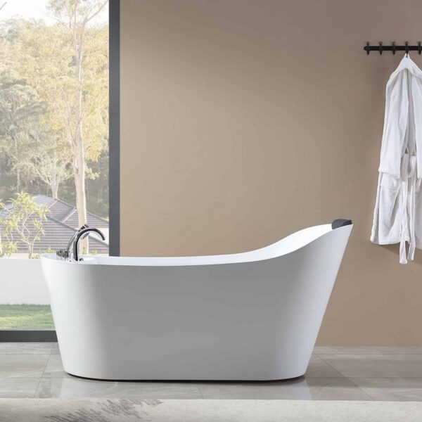 Empava EMPV-67AIS09 67 x 29 1/2 Inch Whirlpool Freestanding Acrylic Bathtub with Tub Filler - White