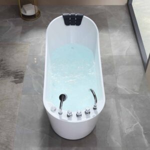 Empava EMPV-67AIS09 67 x 29 1/2 Inch Whirlpool Freestanding Acrylic Bathtub with Tub Filler - White