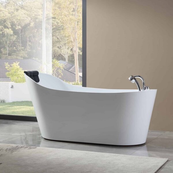 Empava EMPV-67AIS09 67 x 29 1/2 Inch Whirlpool Freestanding Acrylic Bathtub with Tub Filler - White