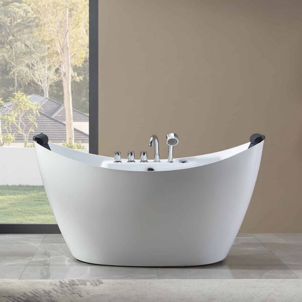 Empava EMPV-67AIS10 67 x 28 3/4 Inch Whirlpool Freestanding Acrylic Bathtub with Tub Filler - White