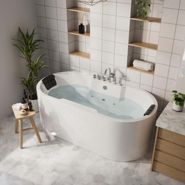 Empava EMPV-67AIS17 67 x 34 1/4 Inch Whirlpool Acrylic Freestanding Bathtub with Tub Filler - White