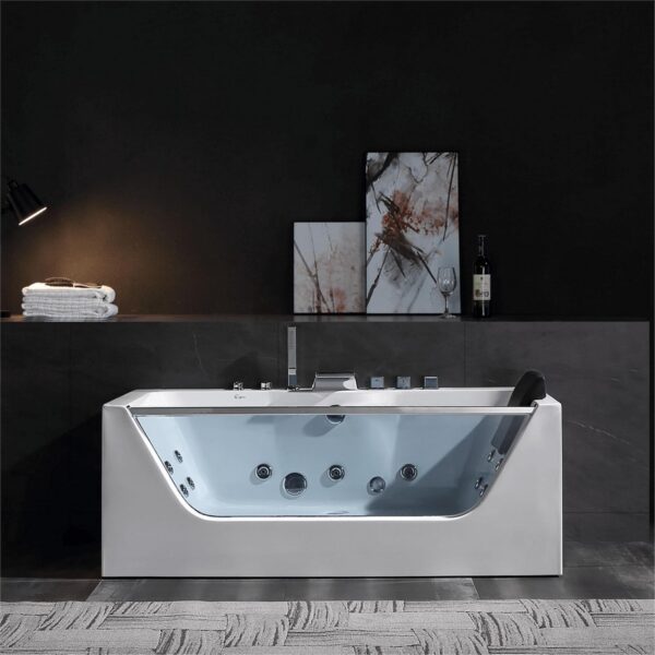 Empava EMPV-67JT408LED 67 x 30 3/4 Inch Whirlpool Waterfall Faucet Hydromassage Bathtub with Tub Filler - White