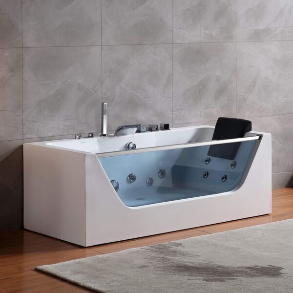 Empava EMPV-67JT408LED 67 x 30 3/4 Inch Whirlpool Waterfall Faucet Hydromassage Bathtub with Tub Filler - White