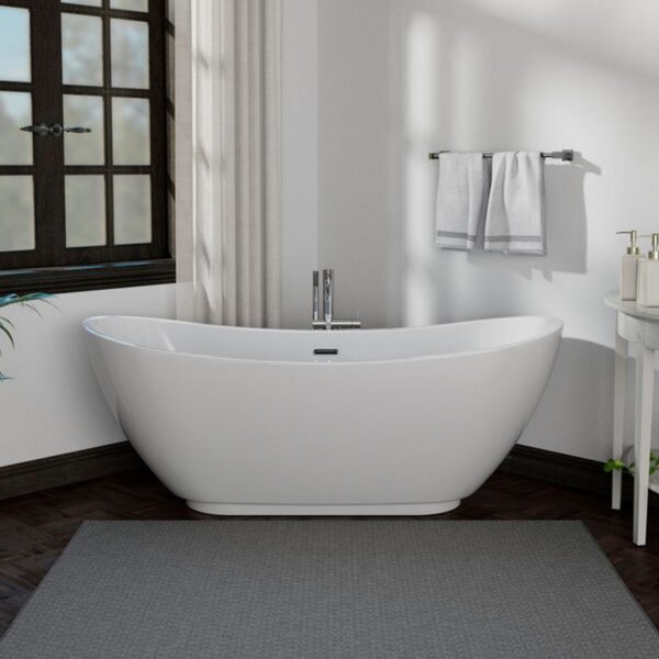 Empava EMPV-69FT1603 68 7/8 x 28 3/4 Inch Freestanding Oval Soaking Bathtub with Center Drain in White