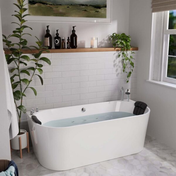 Empava EMPV-71AIS08 71 x 31 1/2 Inch Luxurious Whirlpool Acrylic Alcove Bathtub with Tub Filler - White