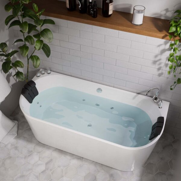 Empava EMPV-71AIS08 71 x 31 1/2 Inch Luxurious Whirlpool Acrylic Alcove Bathtub with Tub Filler - White