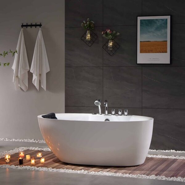 Empava EMPV-71AIS14 71 x 33 3/4 Inch Whirlpool Freestanding Acrylic Bathtub with Tub Filler - White