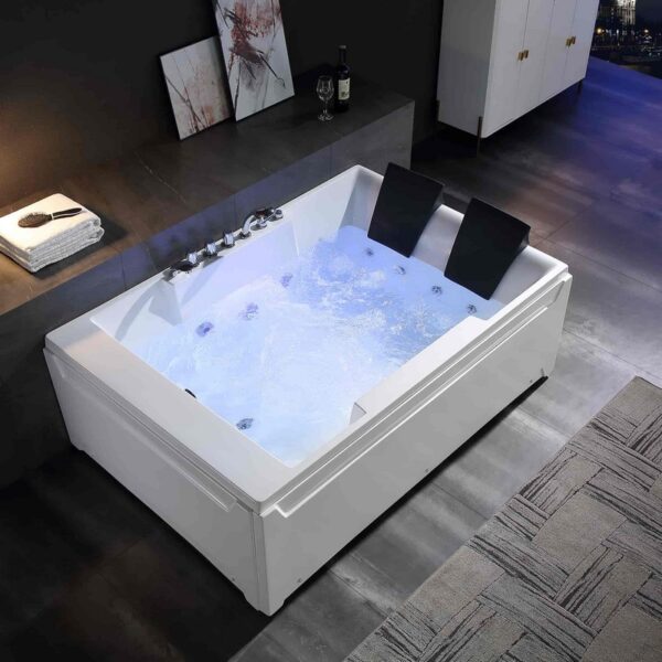 Empava EMPV-72JT367LED 72 x 48 Inch Whirlpool Luxury 2-Person Hydromassage Bathtub with Tub Filler - White