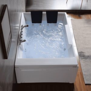 Empava EMPV-72JT367LED 72 x 48 Inch Whirlpool Luxury 2-Person Hydromassage Bathtub with Tub Filler - White