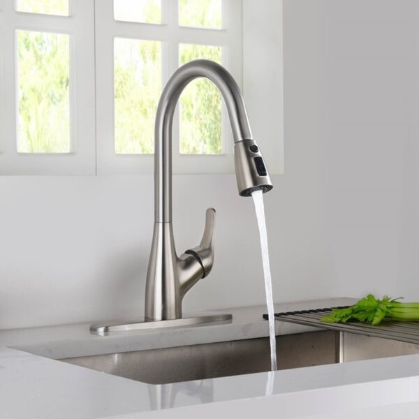 KIBI USA F101 16 1/4 Inch Single Hole Deck Mount Single Handle Pull-Down Kitchen Faucet