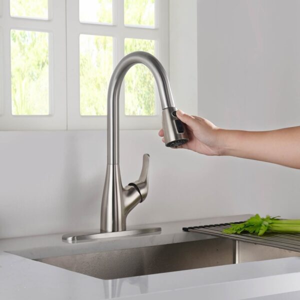 KIBI USA F101 16 1/4 Inch Single Hole Deck Mount Single Handle Pull-Down Kitchen Faucet