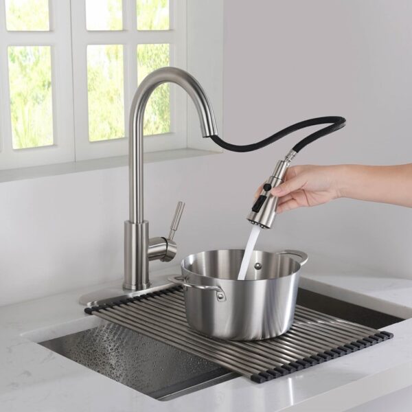 KIBI USA F102 16 1/2 Inch Single Hole Deck Mount Single Handle Pull-Down Kitchen Faucet