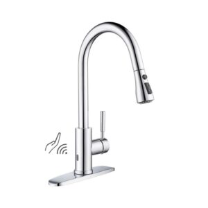 KIBI USA F102-S 16 1/2 Inch Single Hole Deck Mount Single Handle Pull-Down Kitchen Faucet with Touch Sensor