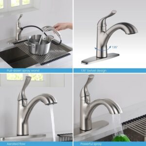 KIBI USA F103 10 Inch Single Hole Deck Mount Single Handle Pull-Down Kitchen Faucet