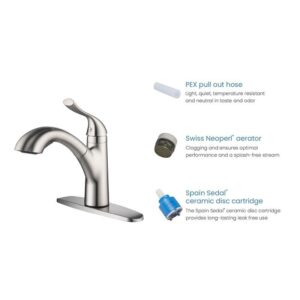 KIBI USA F103 10 Inch Single Hole Deck Mount Single Handle Pull-Down Kitchen Faucet