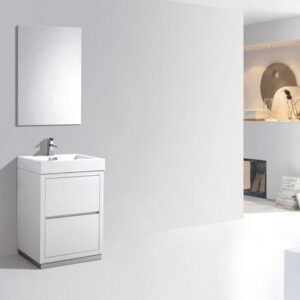 Kubebath FMB24-GW Bliss 24 Inch High Gloss White Free Standing Modern Bathroom Vanity