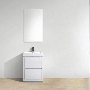 Kubebath FMB24-GW Bliss 24 Inch High Gloss White Free Standing Modern Bathroom Vanity