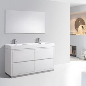 Kubebath FMB60D-GW Bliss 60 Inch Double Sink High Gloss White Free Standing Modern Bathroom Vanity