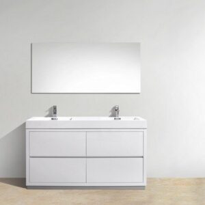 Kubebath FMB60D-GW Bliss 60 Inch Double Sink High Gloss White Free Standing Modern Bathroom Vanity