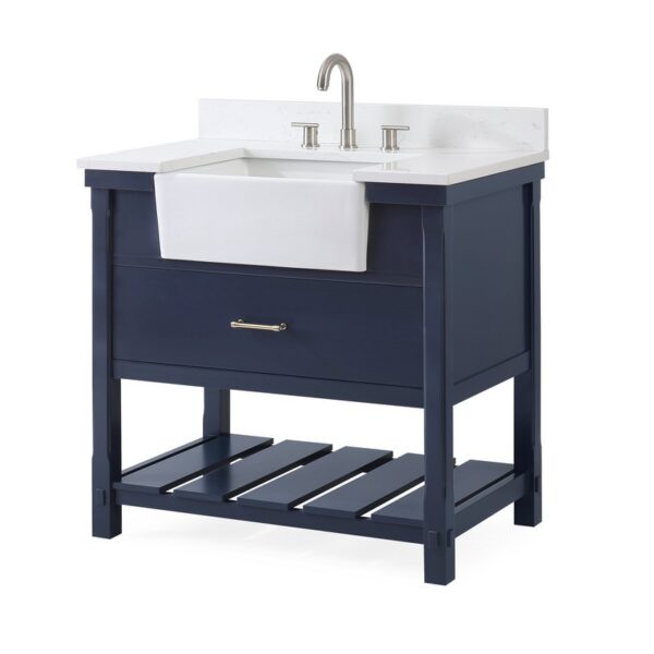 Chans Furniture FW-7036-NB36 36 Inches Kendia Farmhouse Sink Bathroom Vanity In Navy Blue